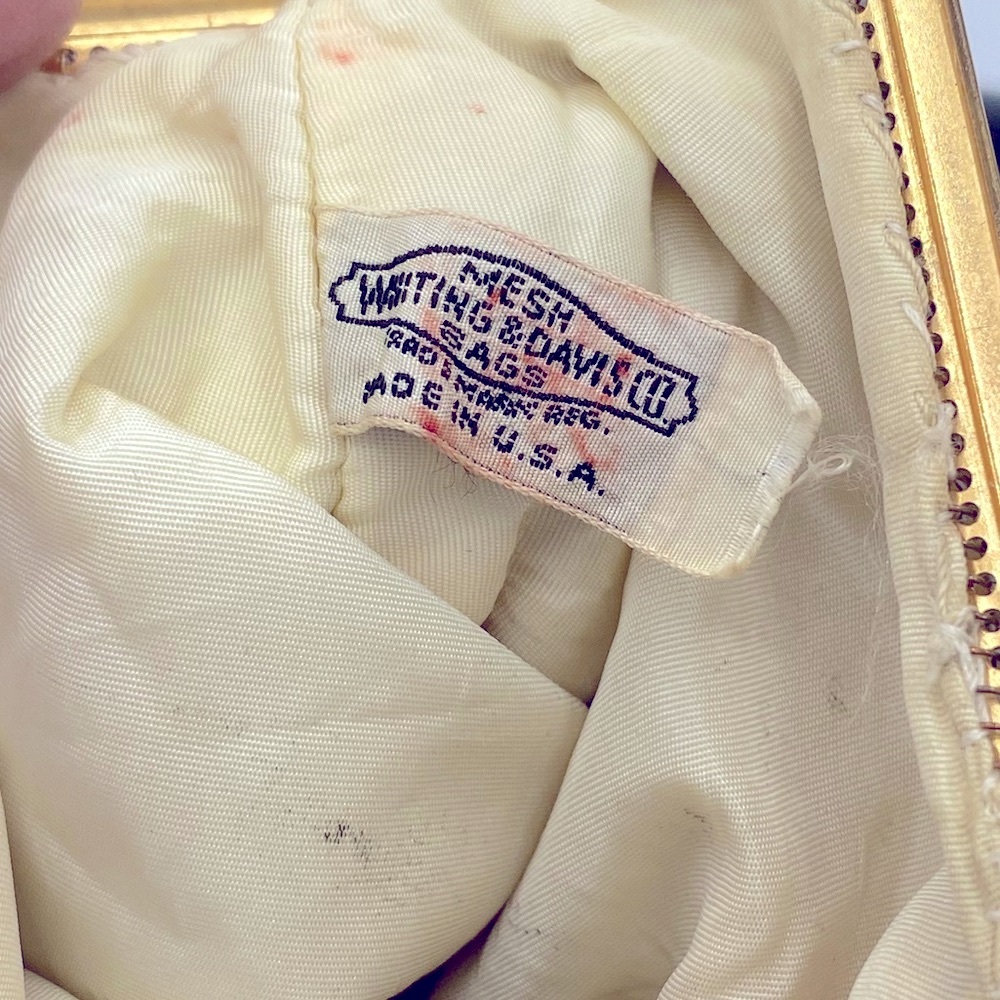 Vintage Whiting & Davis Ivory Enamel Mesh Small Coin Purse With Handle On Back - Picture 6 of 13